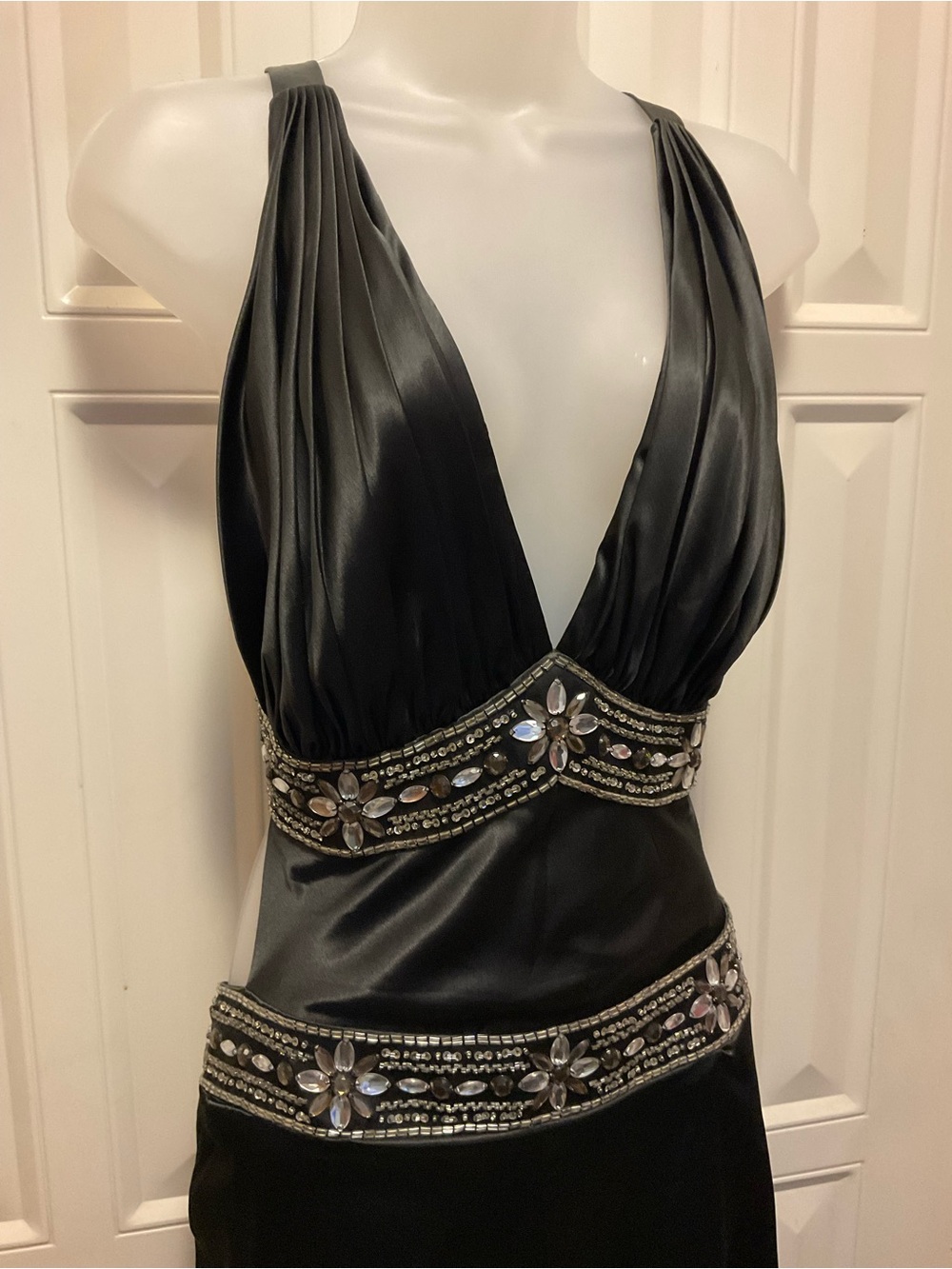 Lenovia gown formal dress black satin cut outs - Picture 2 of 16